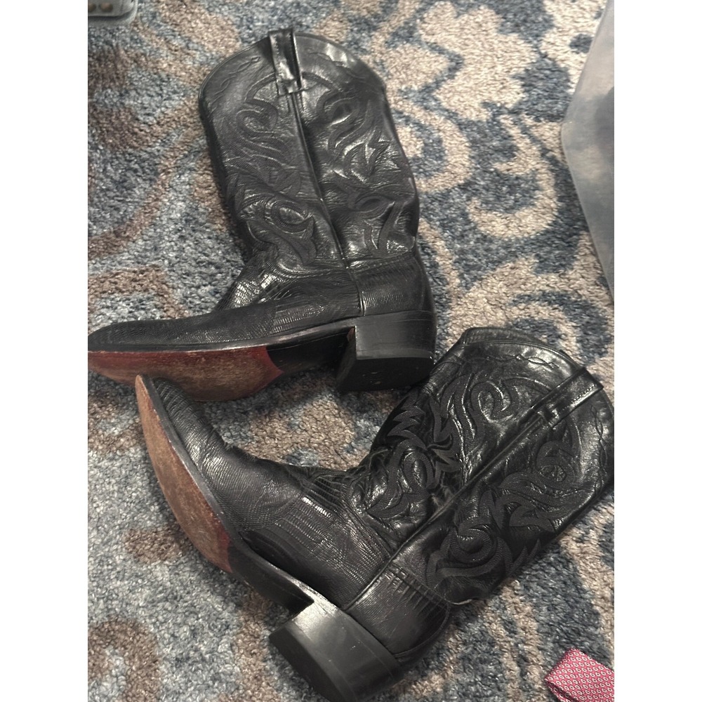 DAN POST MENS Cowboy Western Boots Black Leather Embroidered Design Size Unknown